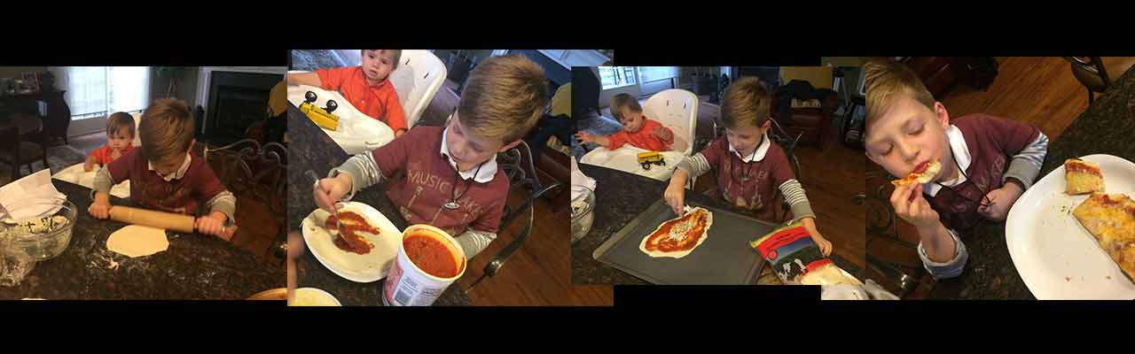 Lucas and the four stages of Pizza Making. Disclaimer: This activity was led by my wife. I was just an observer.