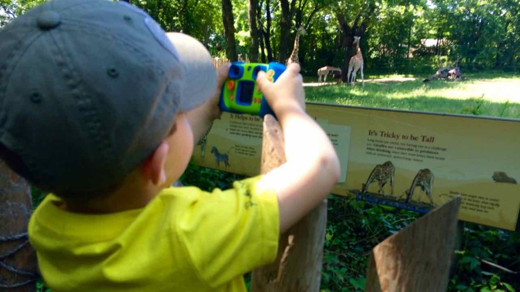 I bought my eldest a VTech Kidizoom Connect Camera. Here he's trying to snatch a picture of a giraffe!