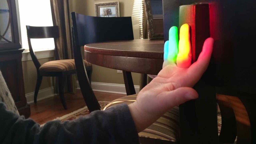 At the weekend my eldest found a rainbow in our house. I can only imagine what type of thoughts and questions were shooting through his mind as he wiggled his fingers in the different rays of color.